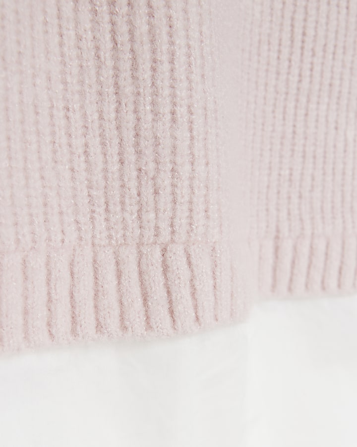 Mini girls pink collared knitted vest | River Island