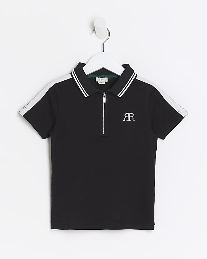 Mini Boys Black Taped Short Sleeve Polo Shirt