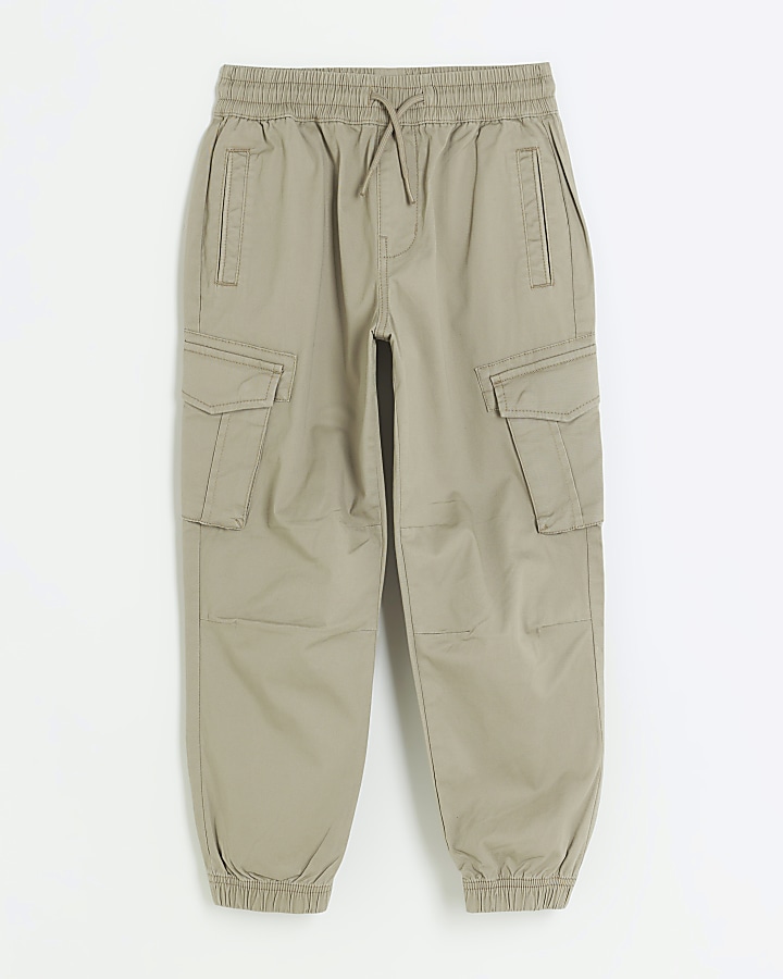 Boys stone cuffed cargo trousers