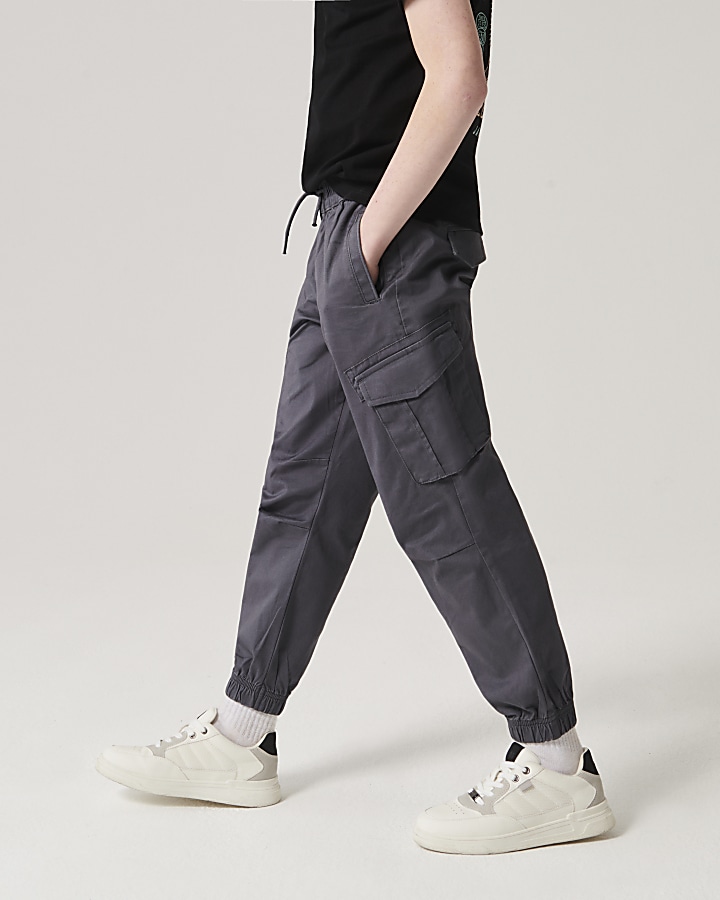 Boys grey cuffed cargo trousers