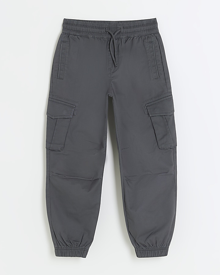 Boys grey cuffed cargo trousers