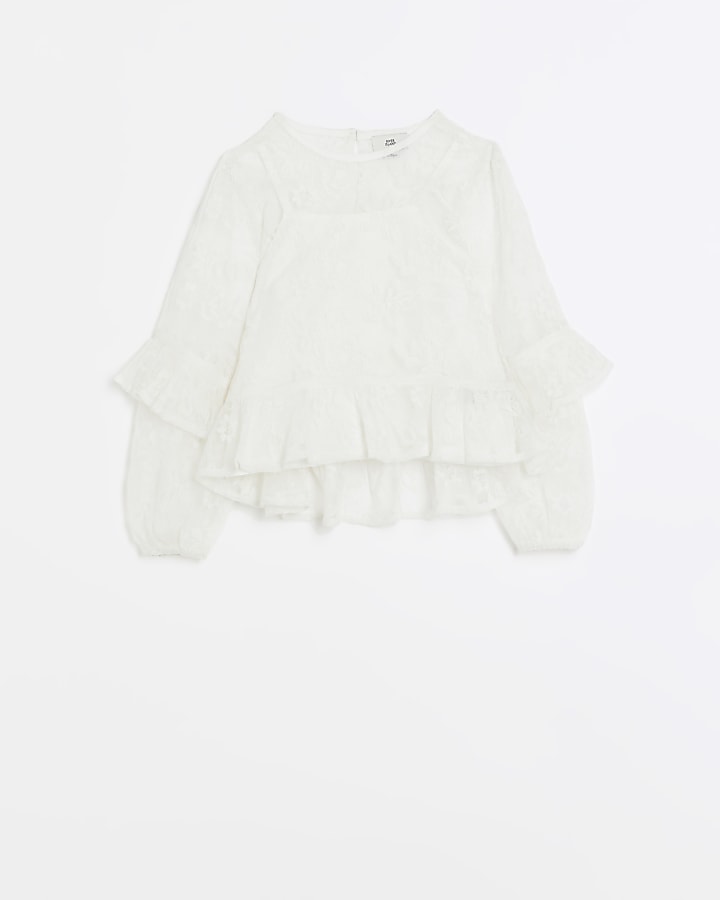 Girls white embroidered lace blouse