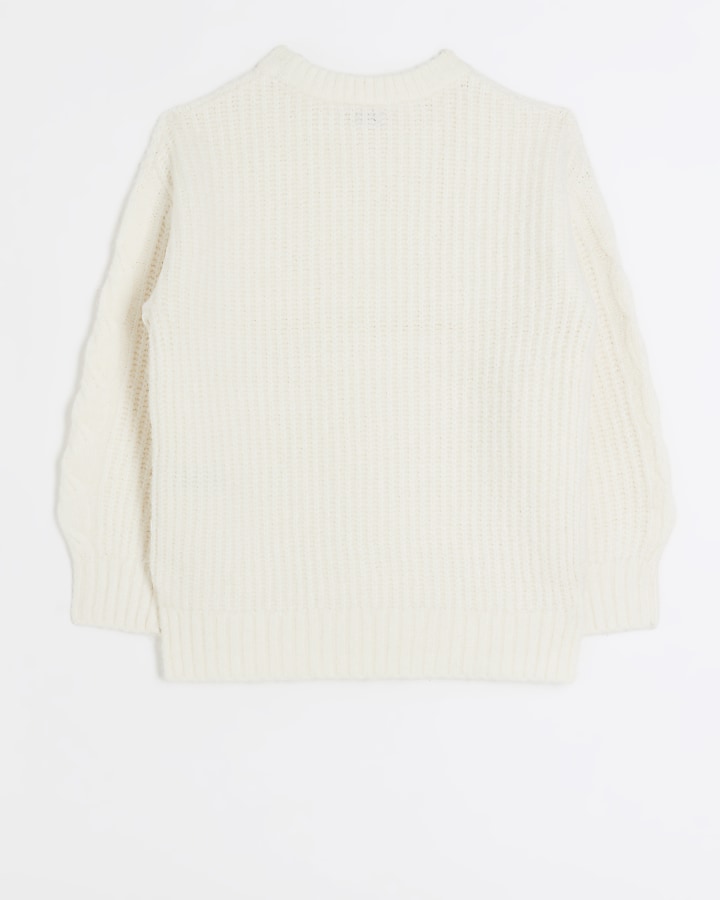 Girls beige chunky cable jumper | River Island