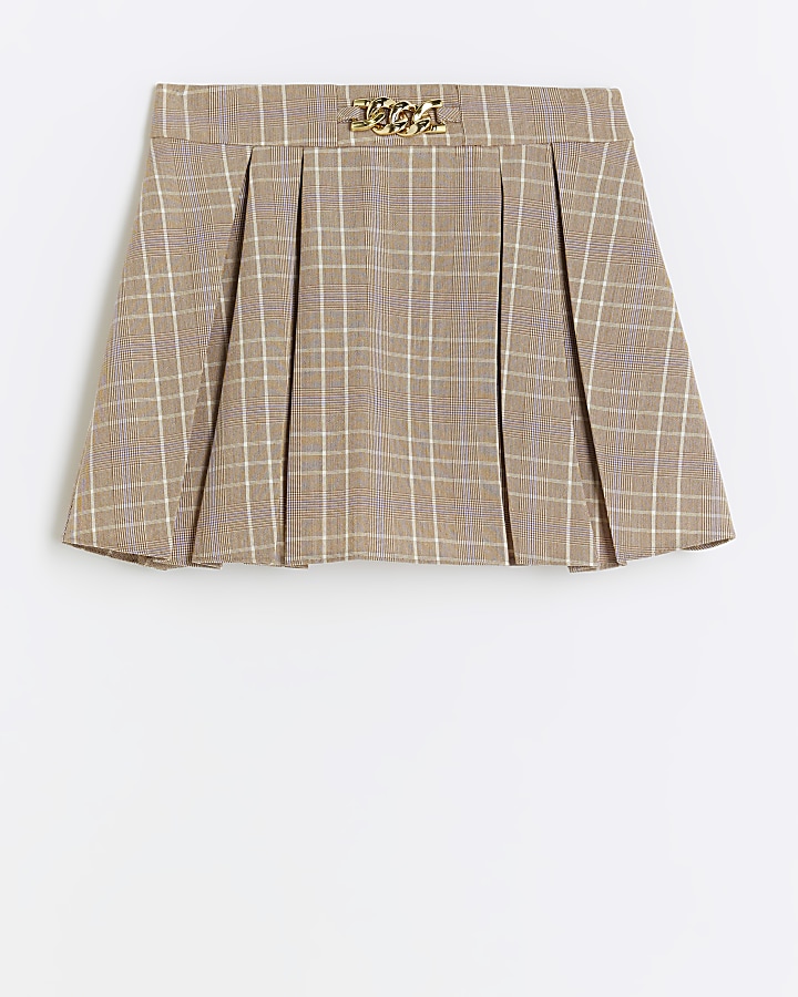 Plaid pleated outlet skirt beige