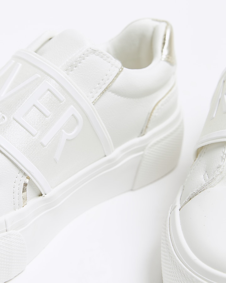 Girls white slip on trainers | River Island