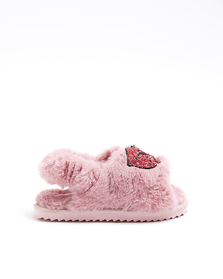 Girls pink faux fur lips slippers