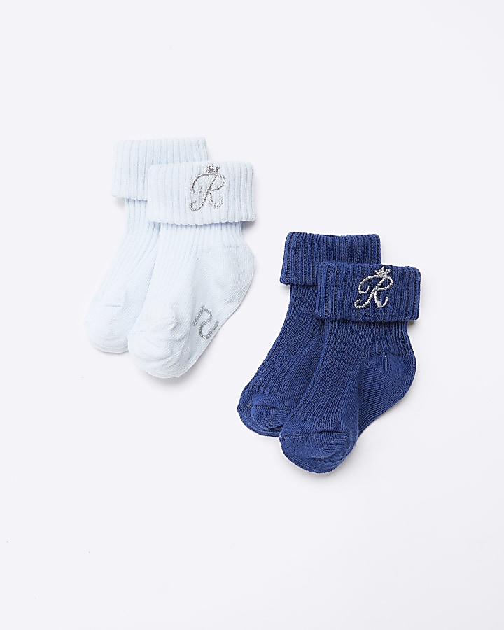 Baby Navy Ribbed Turnover Socks 2 pack