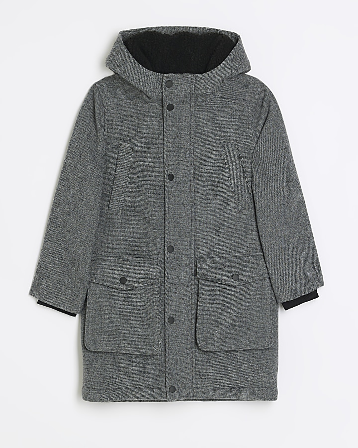 Boys grey wool blend parka coat