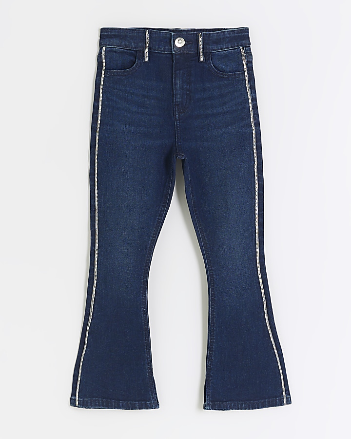 Girls Blue Denim Diamante Flared Jeans