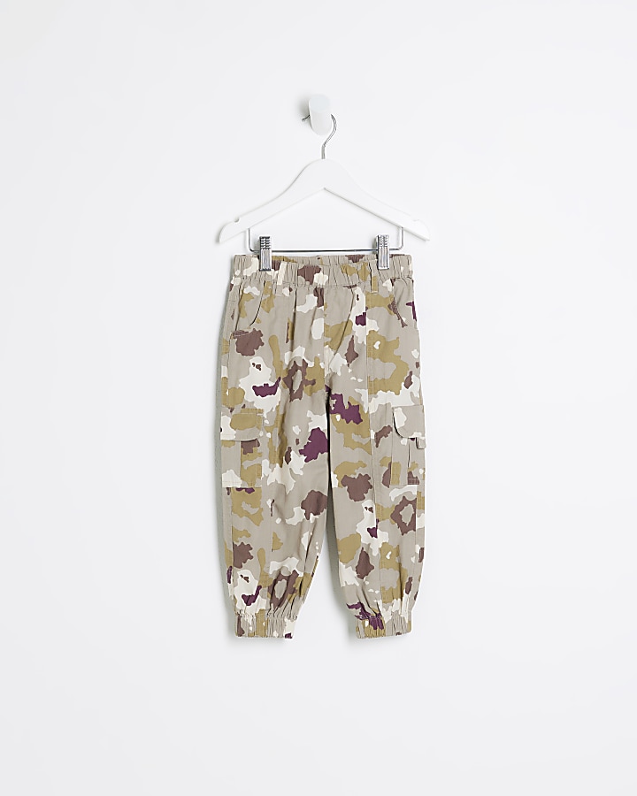 Mini girls brown camo cargo trousers