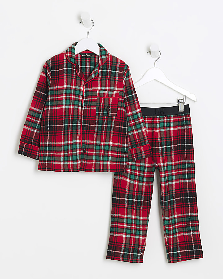 Mini boys red check pyjama set