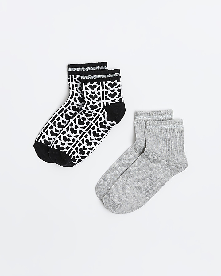 Girls grey monogram socks 2 pack