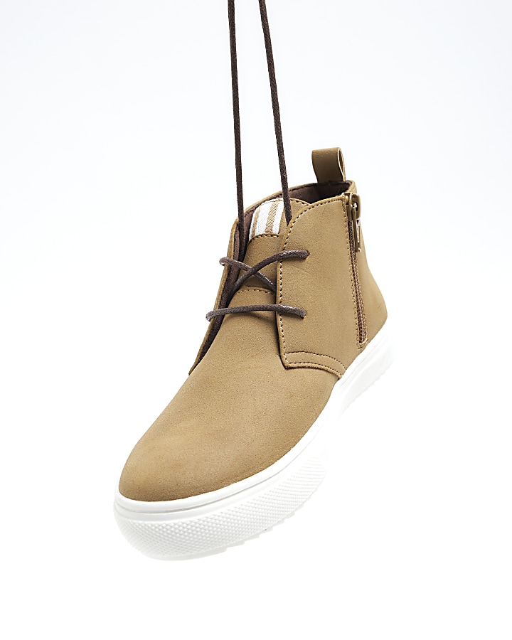 Boys beige lace up boots River Island