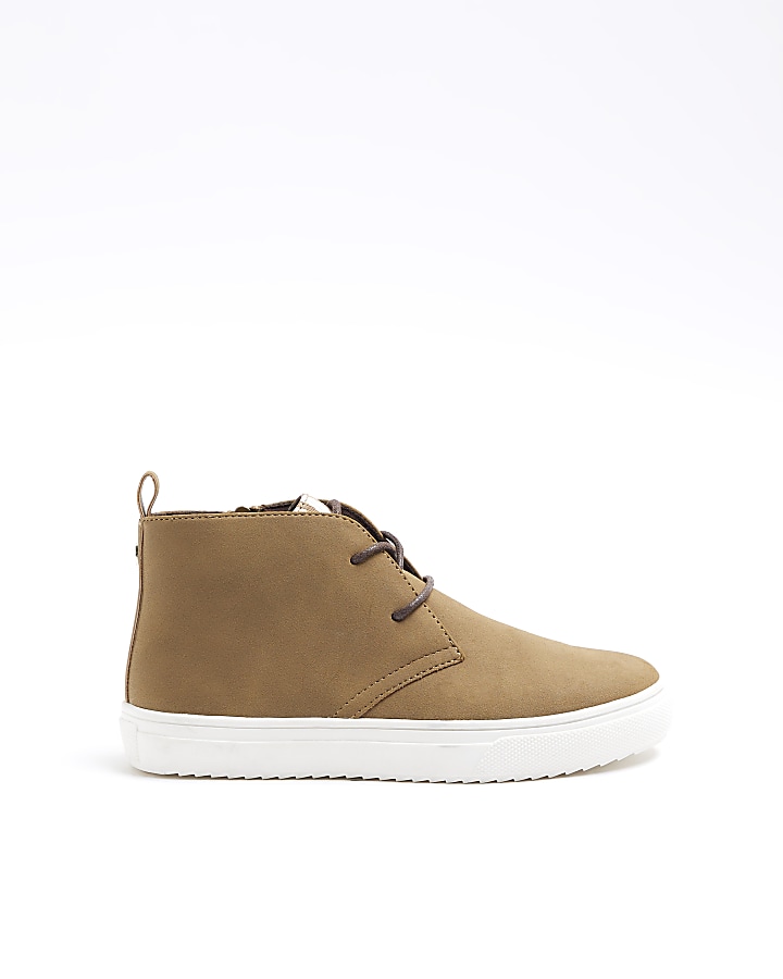 Boys beige lace up boots