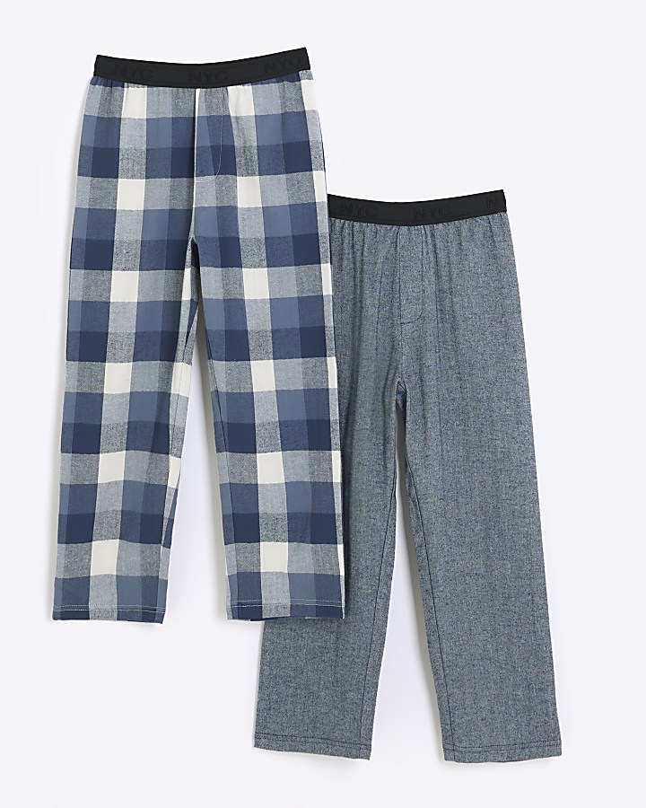 Buy Blue Lightweight 100% Cotton Check Pyjama Bottoms 2 Pack from