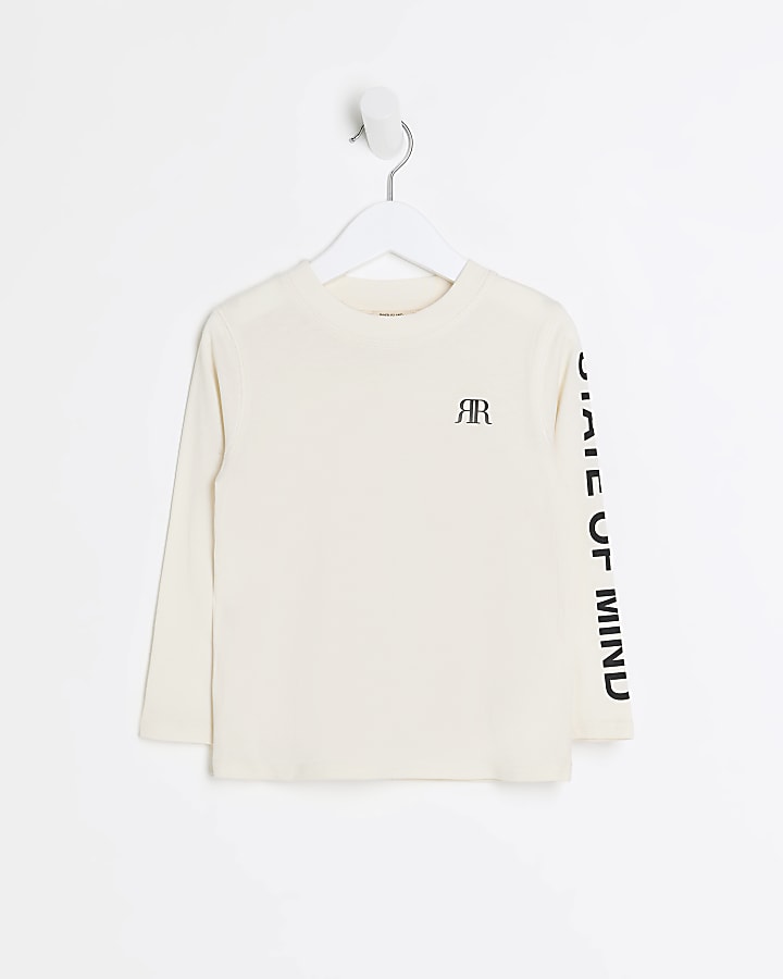 Mini boys cream graphic long sleeve t-shirt | River Island
