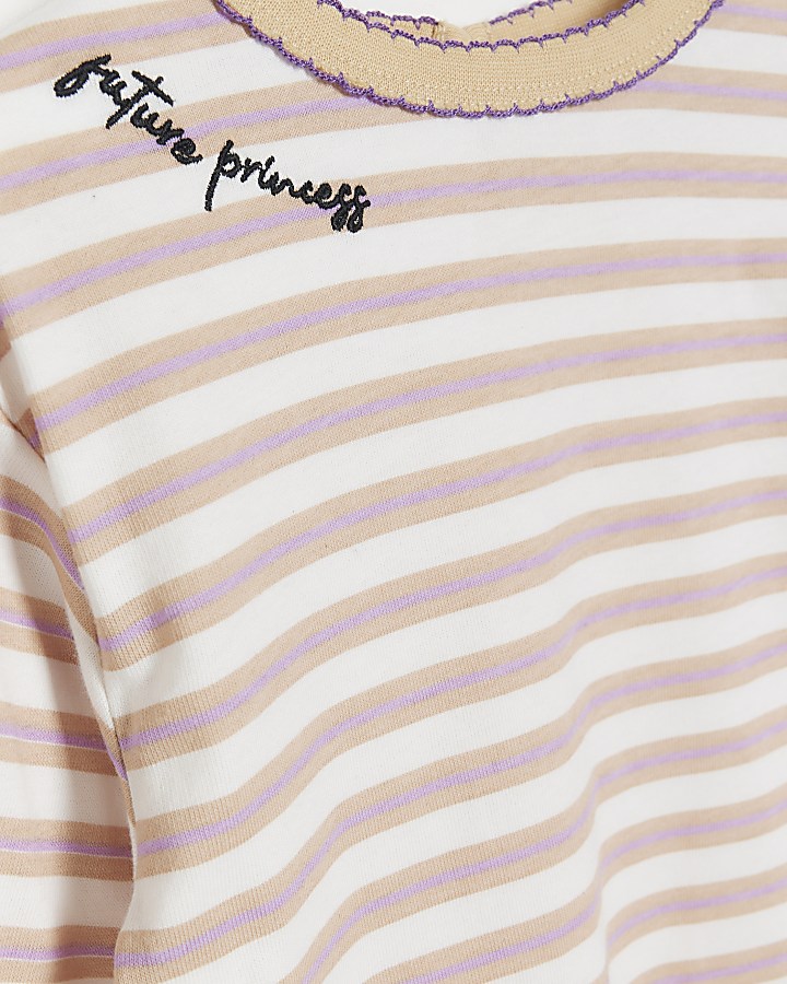 Mini girls ecru stripe long sleeve t-shirt