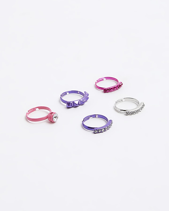 Girls pink diamante coated rings 5 pack
