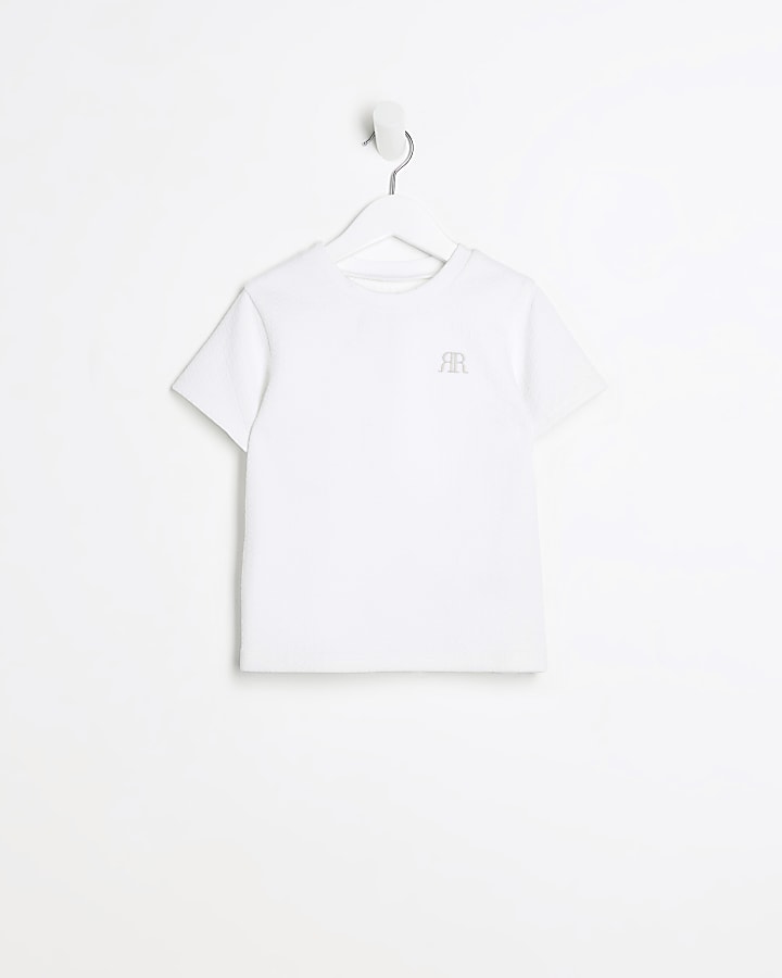 Mini boys white textured t-shirt | River Island