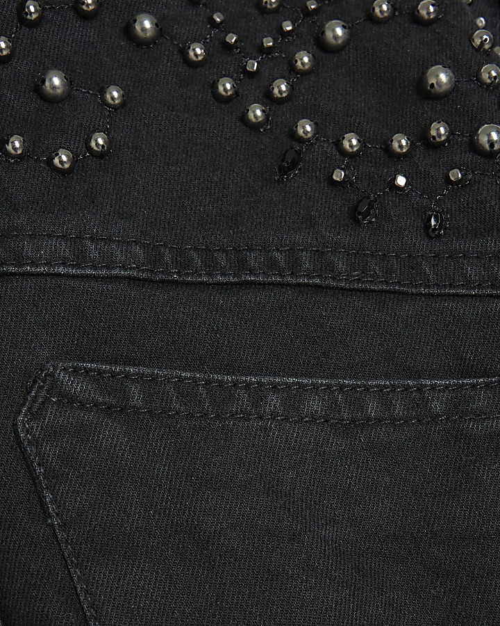 Girls Black Denim Embellished Boilersuit