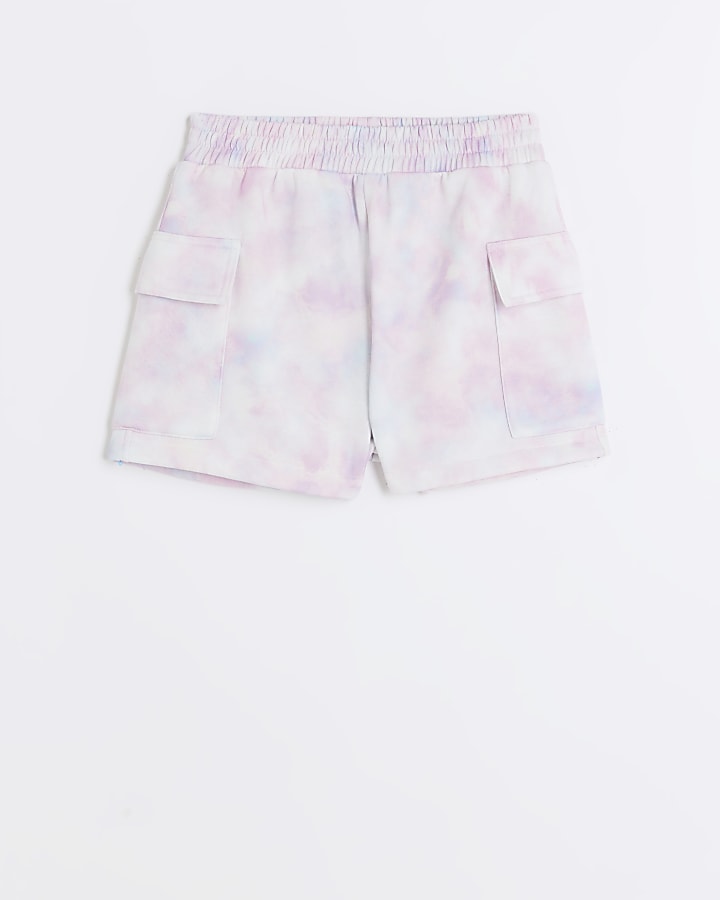 Girls pink tie dye cargo shorts | River Island