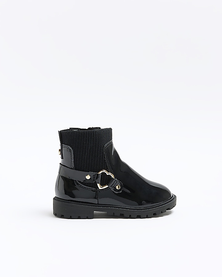 Mini girls black heart strap chelsea boots