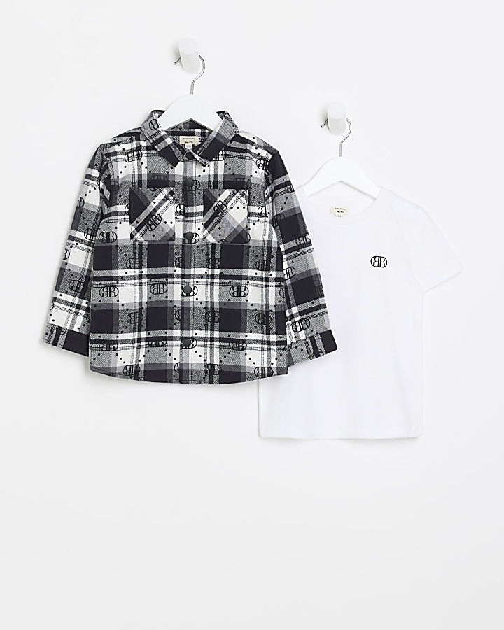 Mini Boys Black Check Shirt and T-shirt set
