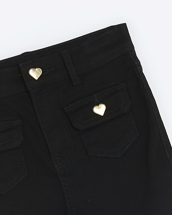 Girls Black Front Pocket Flare Jeans