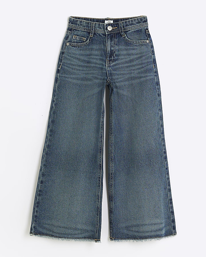 Girls blue wide leg jeans