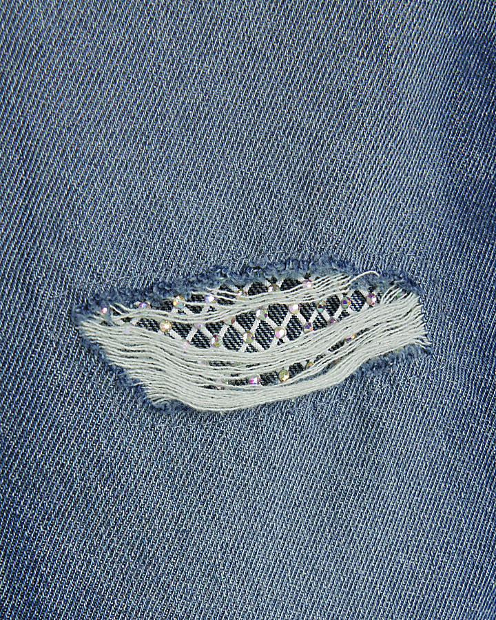 Girls blue fishnet ripped mom jeans