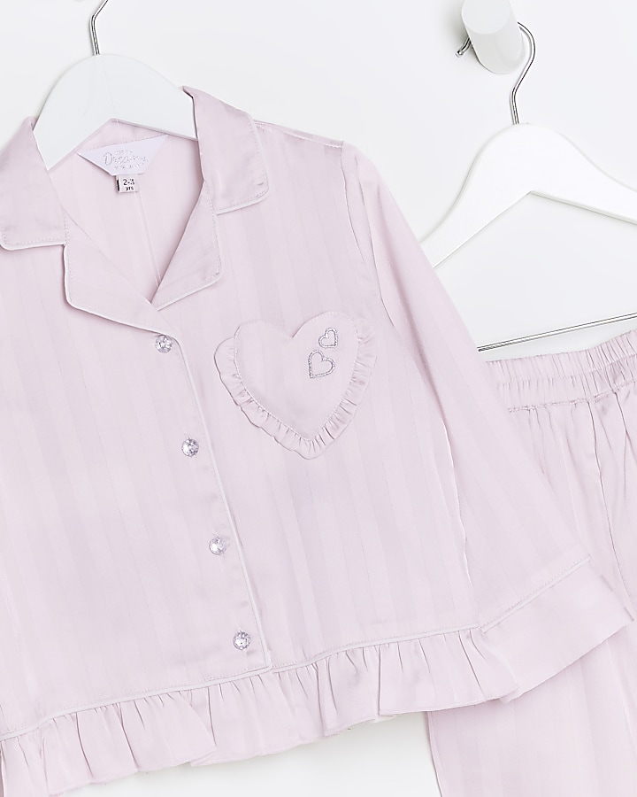 Mini Girls Pink Stripe Jacquard Satin Pyjamas