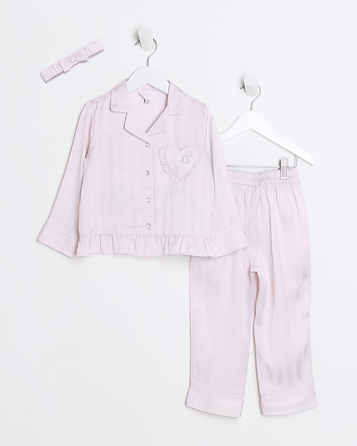 Mini Girls Pink Stripe Jacquard Satin Pyjamas