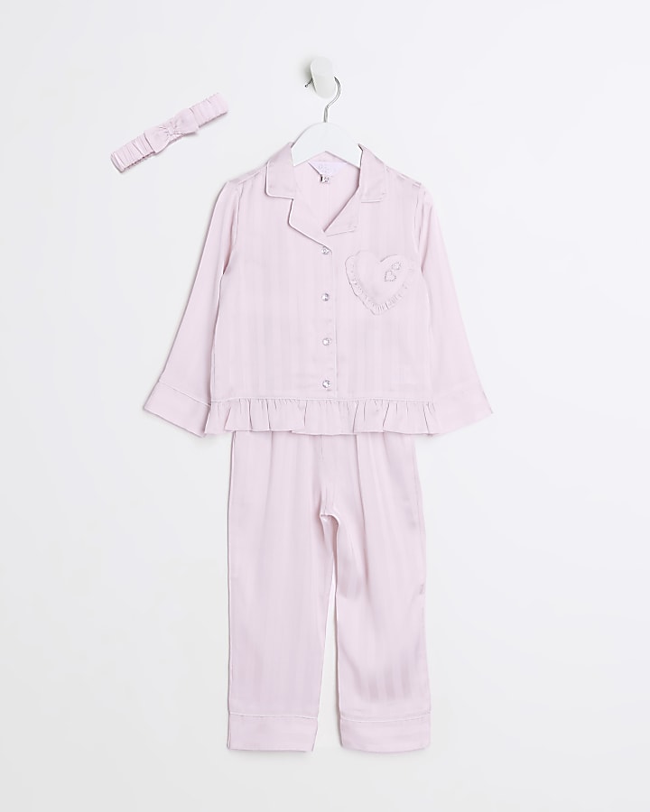 Mini Girls Pink Stripe Jacquard Satin Pyjamas