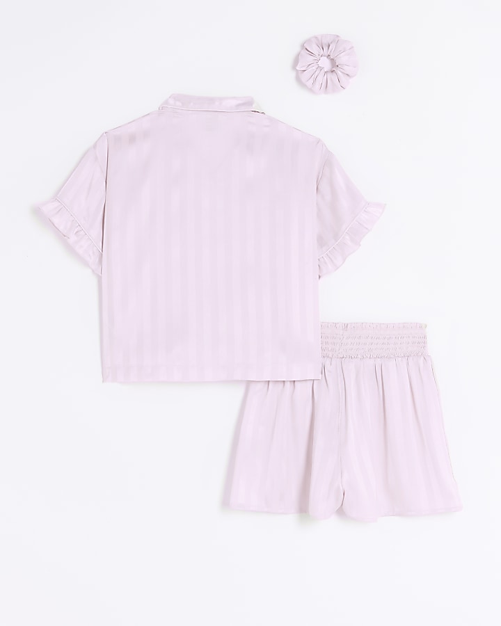 Girls pink satin stripe short pyjama set