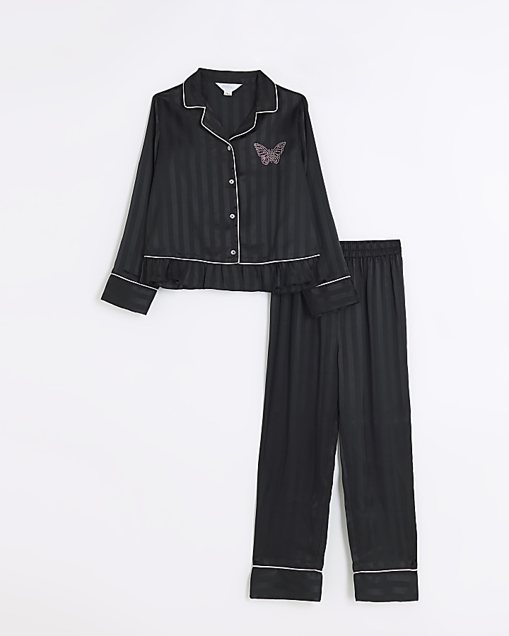 Luda Avenue Short Sleeved Ladies Pyjama Set Black Satin Sleepwear, Shop  Today. Get it Tomorrow!