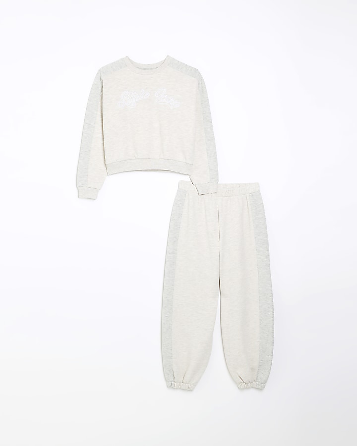 Girls cream sweatshirt and joggers set | River Island