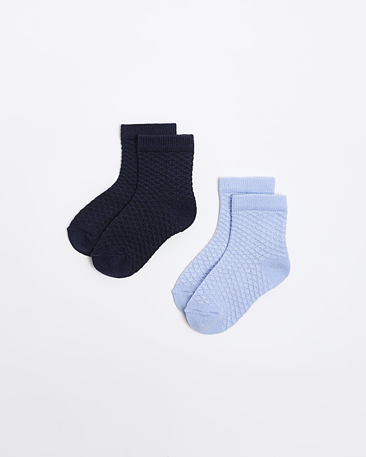 Mini boys navy textured socks 2 pack