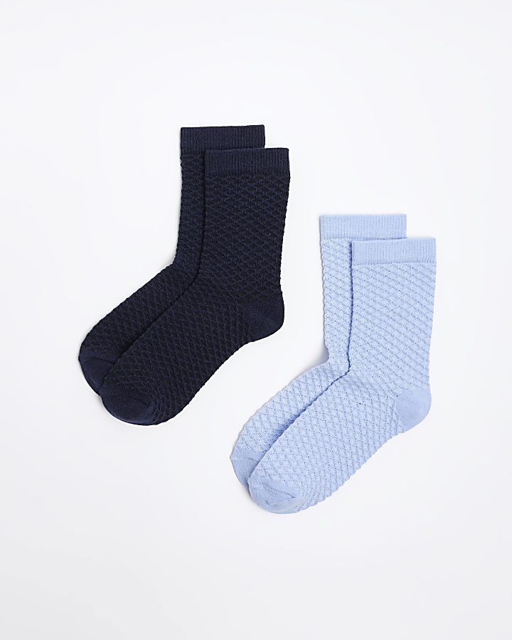 Boys navy textured socks 2 pack