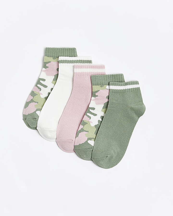 Girls pink camo trainer socks 5 pack