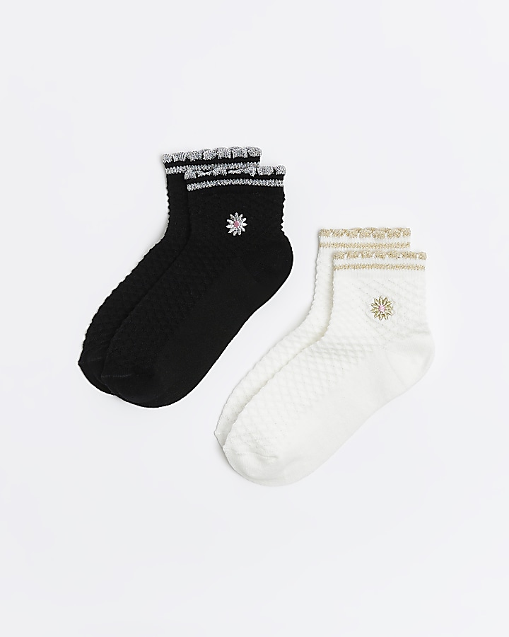 Girls cream embroidered socks 2 pack