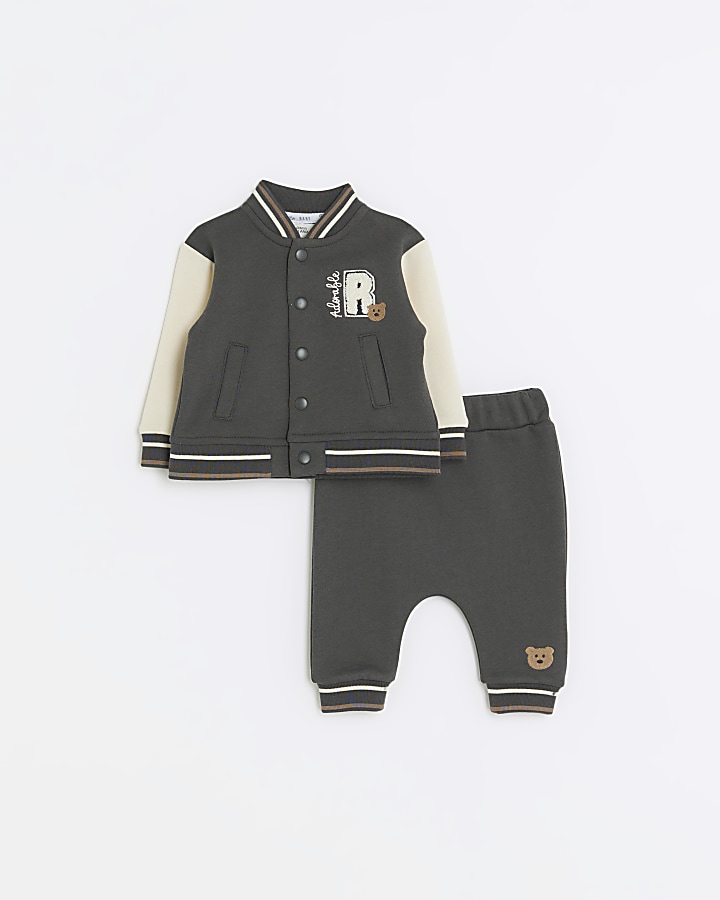 Baby boys grey varsity jacket and joggers set