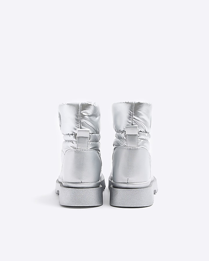 Girls silver nylon padded boots