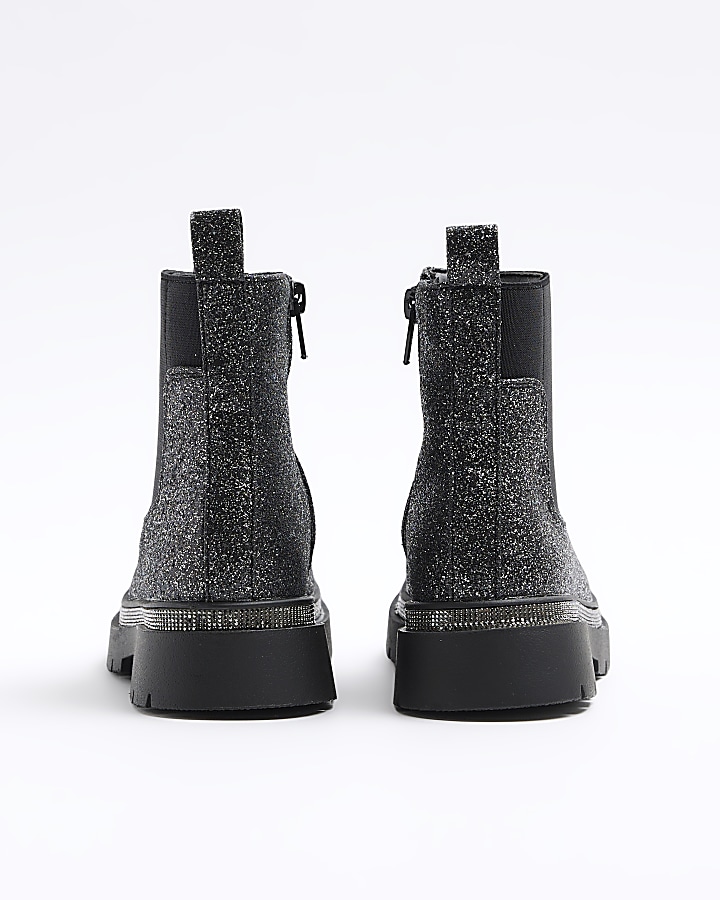 Girls black glitter Chelsea boots