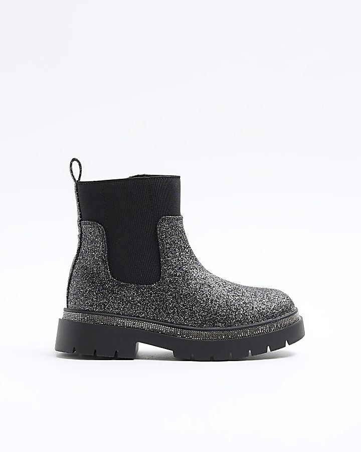 girls black glitter boots