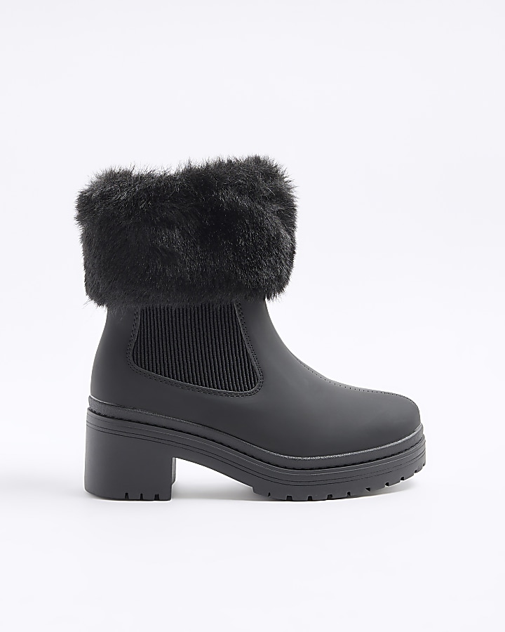 Girls black outlet fur lined boots