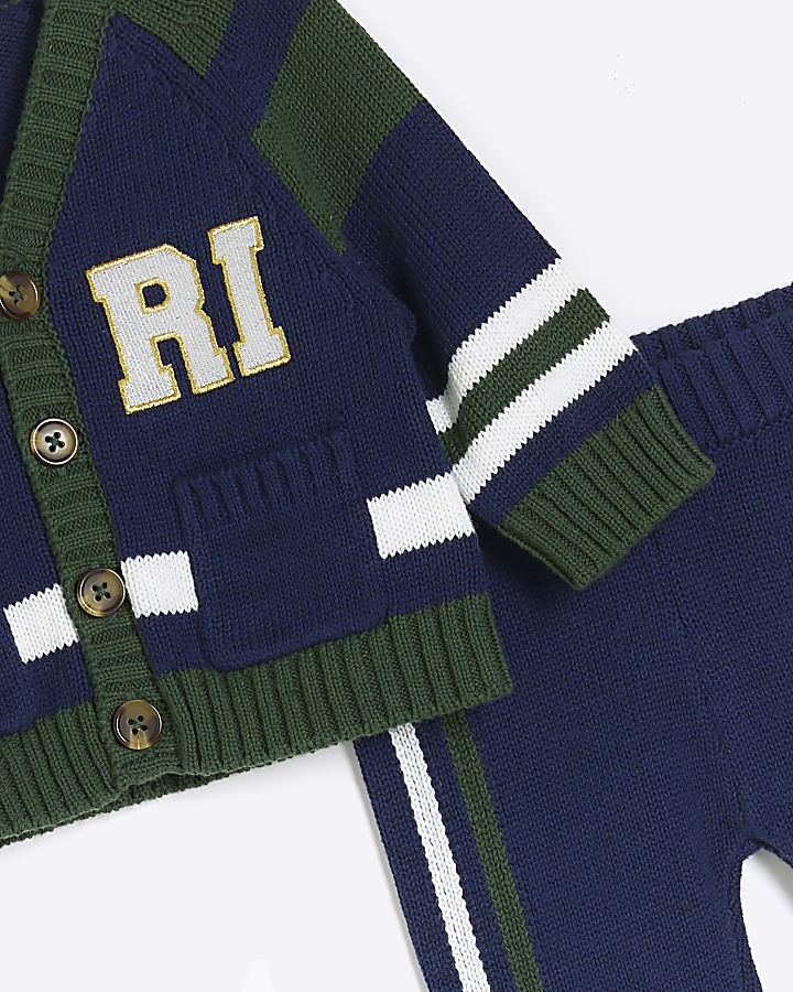 Baby Boys Navy Varsity Knitted Cardi Set