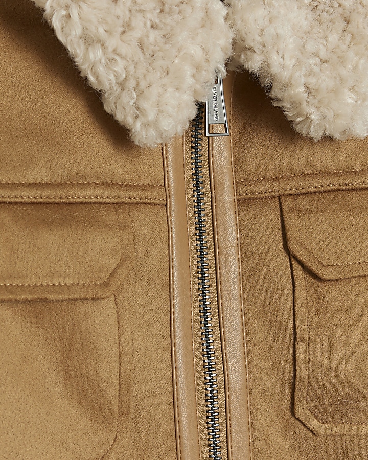 Boys brown suedette shearling jacket