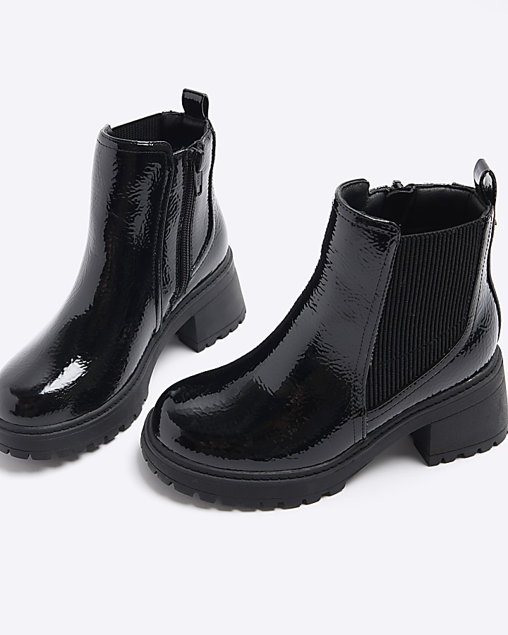 Girls black patent heeled Chelsea boots