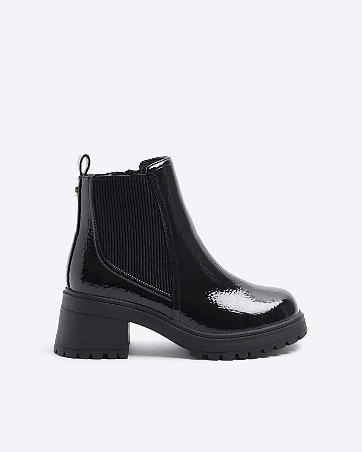 Girls black patent heeled Chelsea boots