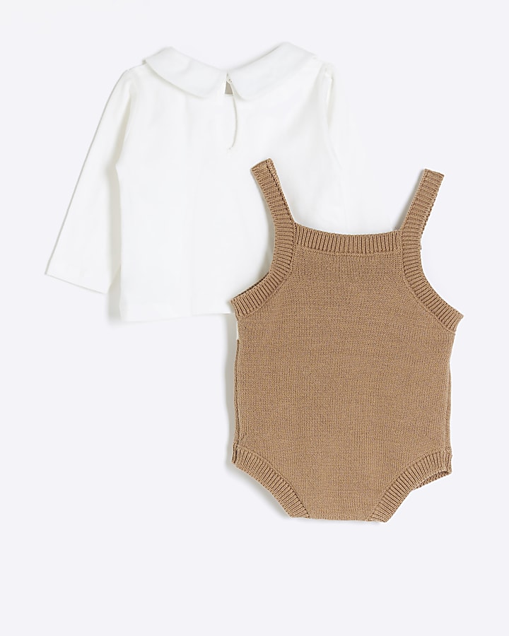 Baby Beige Christmas Pudding knit Romper Set